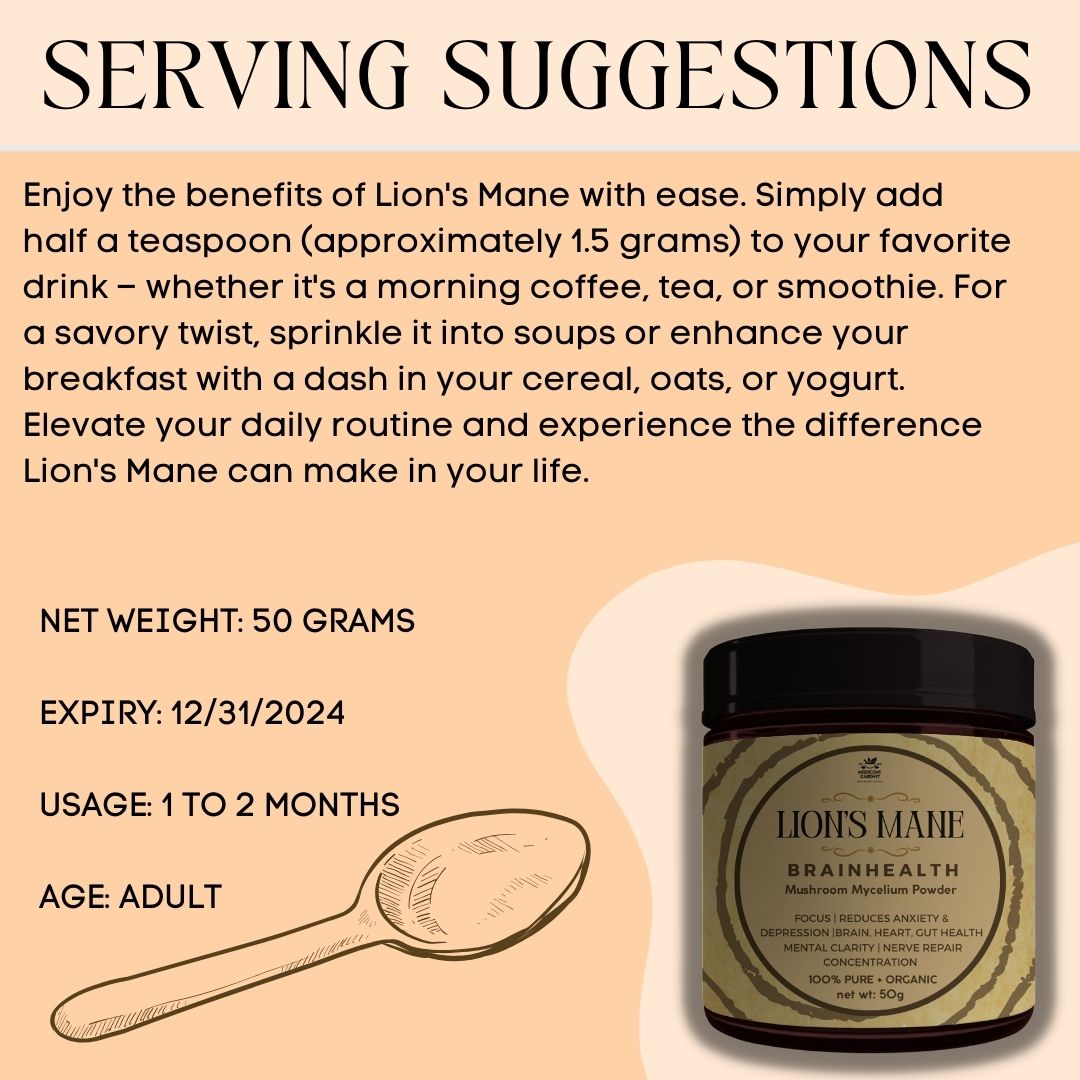 LION'S MANE MUSHROOM | (100% PURE) + Brain Focus | Mental Health Support | Cognition | Memory | Focus | ADHD